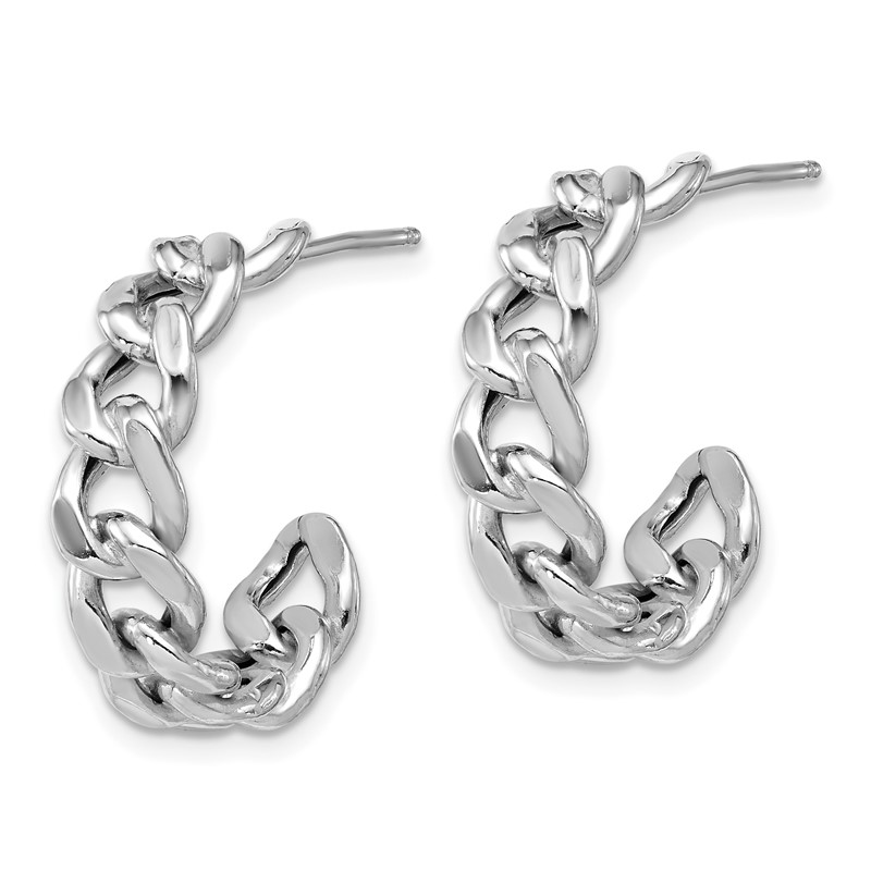 SS RH-pltd Polished 24x6.5mm Curb Link Post C-Hoop Earrings
