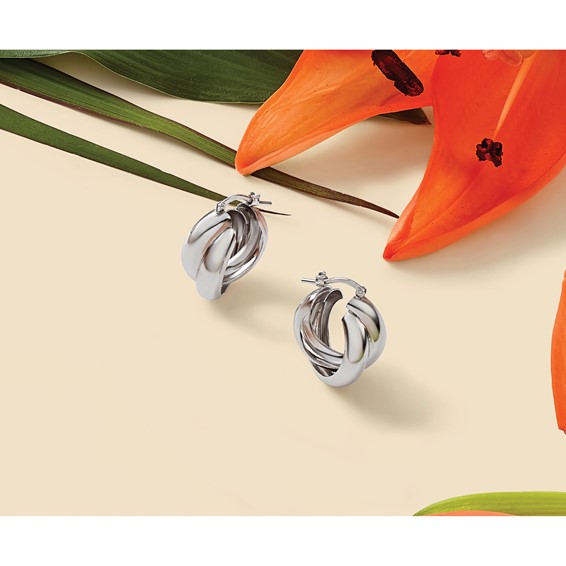 Leslie's Sterling Silver Rhodium-Plated Polished Twisted Hoop Earrings