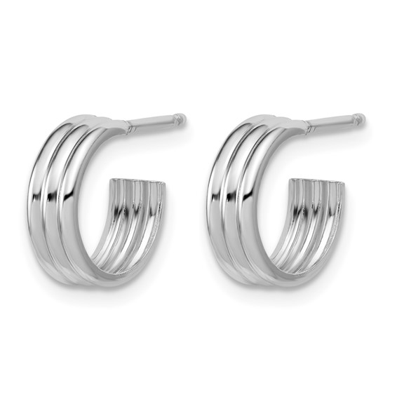 Leslie's Sterling Silver Polished and Grooved J-Hoop Earrings