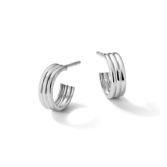 Leslie's Sterling Silver Polished and Grooved J-Hoop Earrings