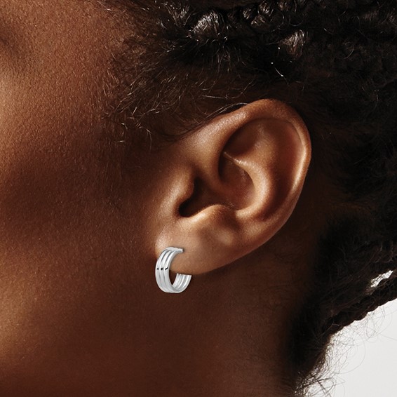 Leslie's Sterling Silver Polished and Grooved J-Hoop Earrings