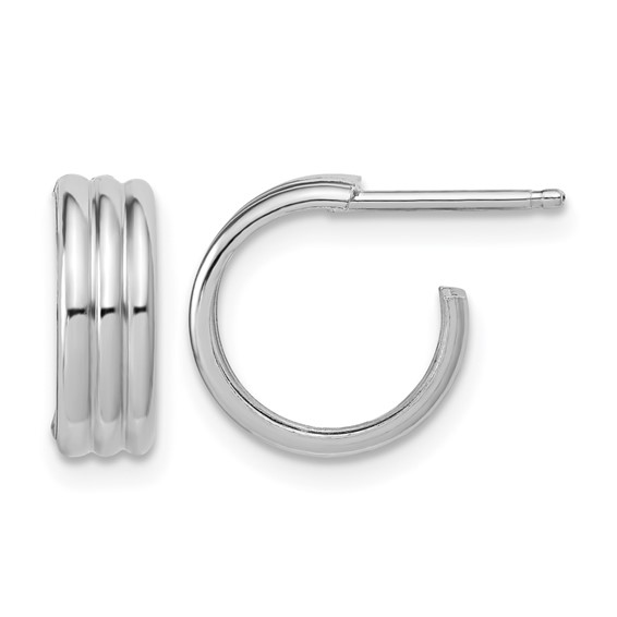 Leslie's Sterling Silver Polished and Grooved J-Hoop Earrings