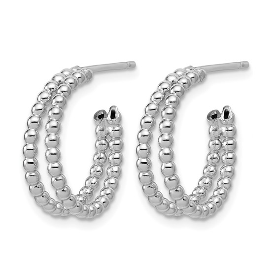 Leslie's Sterling Silver RH-plated Polished Beaded J-Hoop Earrings