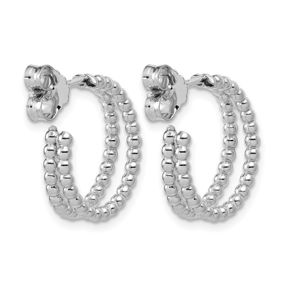 Leslie's Sterling Silver RH-plated Polished Beaded J-Hoop Earrings
