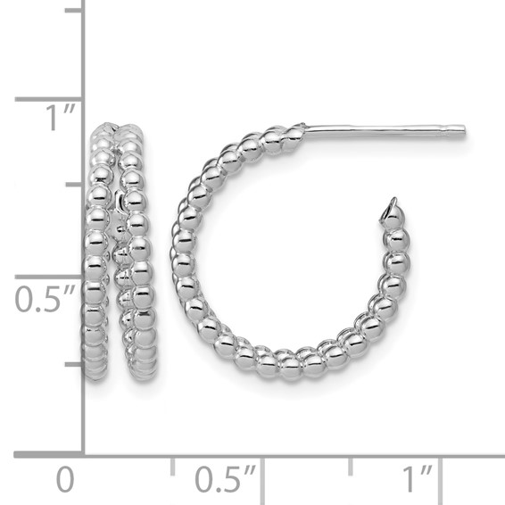 Leslie's Sterling Silver RH-plated Polished Beaded J-Hoop Earrings