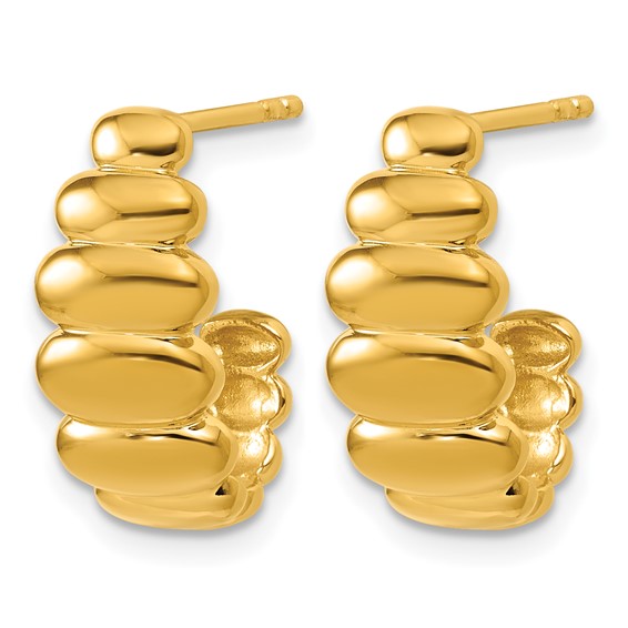 Leslie's Sterling Silver Gold-tone Polished and Grooved J-Hoop Post Earring