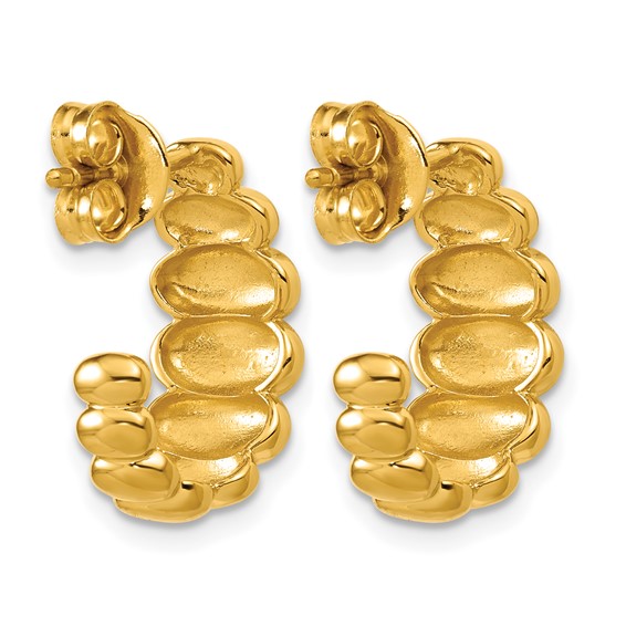 Leslie's Sterling Silver Gold-tone Polished and Grooved J-Hoop Post Earring