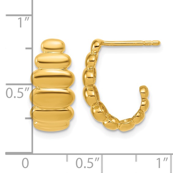 Leslie's Sterling Silver Gold-tone Polished and Grooved J-Hoop Post Earring