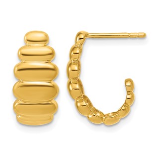 Leslie's Sterling Silver Gold-tone Polished and Grooved J-Hoop Post Earring