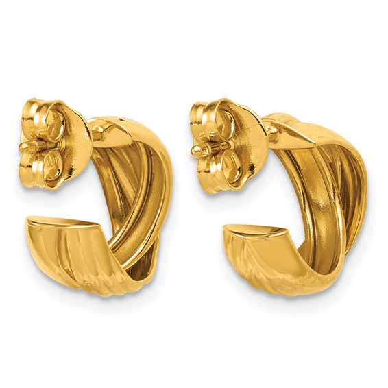 Leslie's Sterling Silver Gold-tone Polished/Grooved Criss-cross J-hoop Post