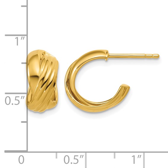 Leslie's Sterling Silver Gold-tone Polished/Grooved Criss-cross J-hoop Post