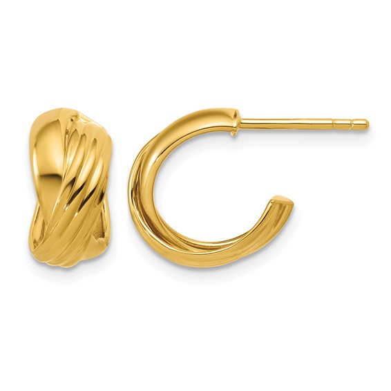 Leslie's Sterling Silver Gold-tone Polished/Grooved Criss-cross J-hoop Post