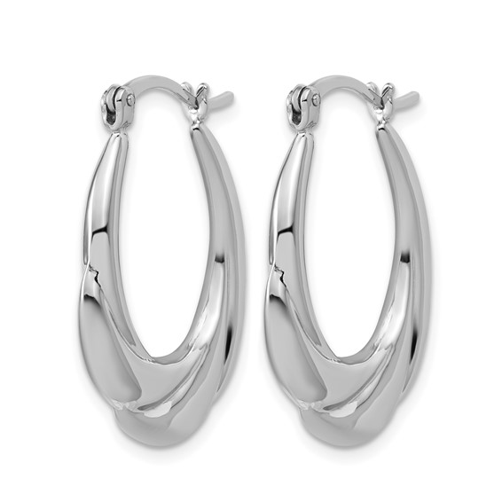 Leslie's Sterling Silver RH-plated Polished and Grooved Oval Hoop Earrings