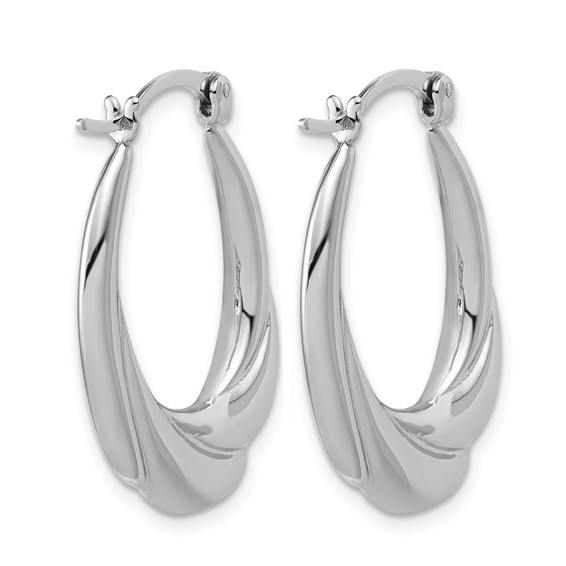 Leslie's Sterling Silver RH-plated Polished and Grooved Oval Hoop Earrings