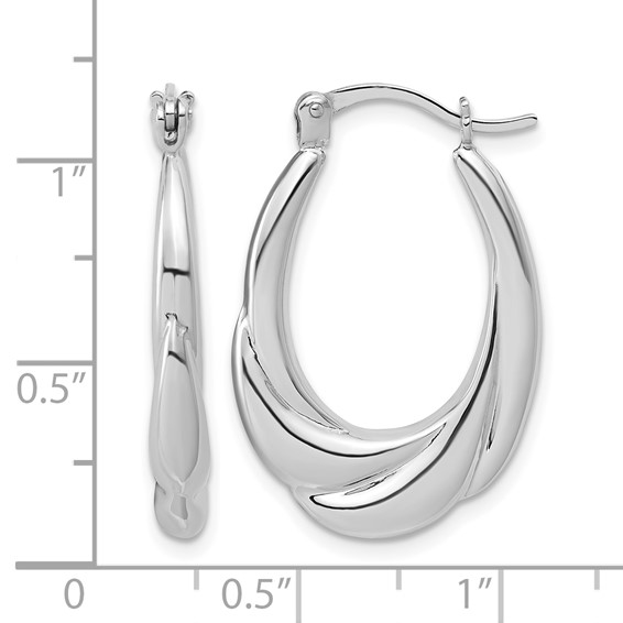 Leslie's Sterling Silver RH-plated Polished and Grooved Oval Hoop Earrings