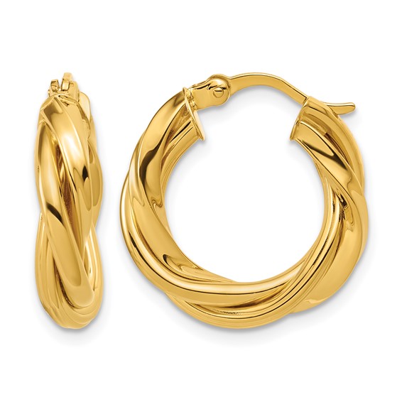 Leslie's Sterling Silver Gold-tone Polished and Twisted Hoop Earrings