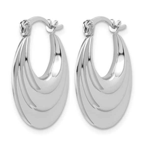 Leslie's Sterling Silver RH-plated Polished and Grooved Oval Hoop Earrings