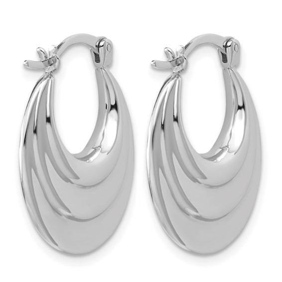 Leslie's Sterling Silver RH-plated Polished and Grooved Oval Hoop Earrings