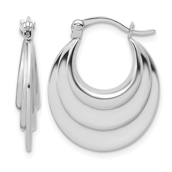 Leslie's Sterling Silver RH-plated Polished and Grooved Oval Hoop Earrings