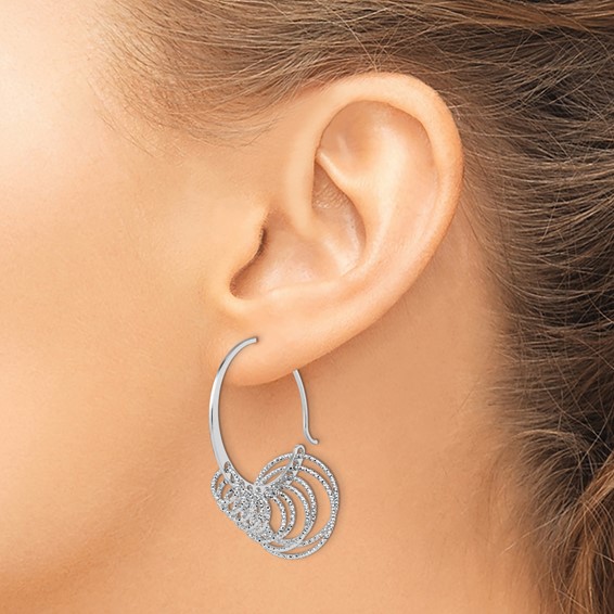 Leslie's Sterling Silver RH-plated Polished and Laser-cut Hoop Earrings