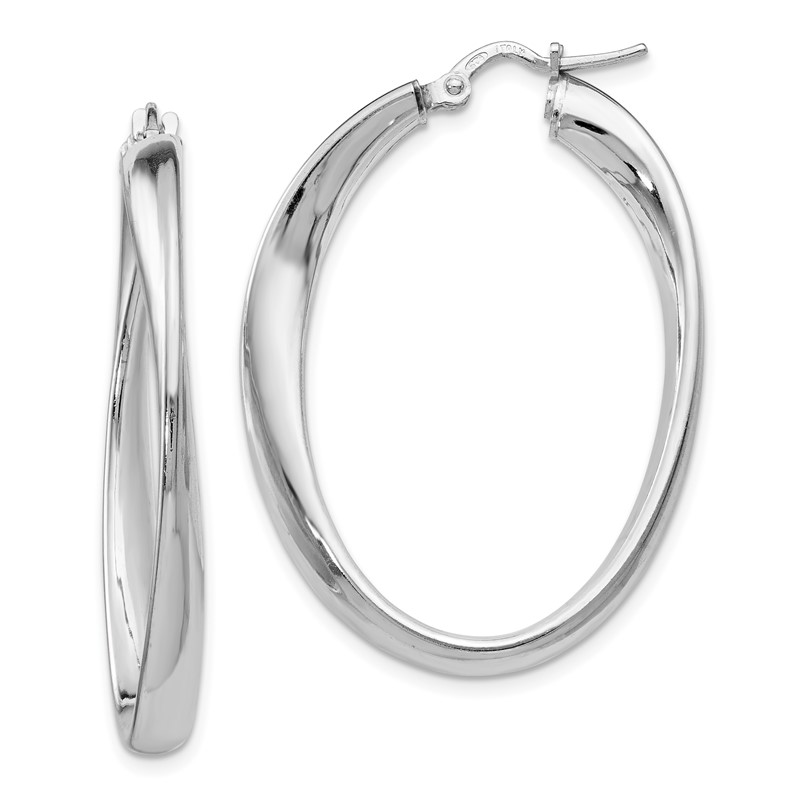 Sterling Silver RH-plated Polished Twisted Oval Hoop Earrings