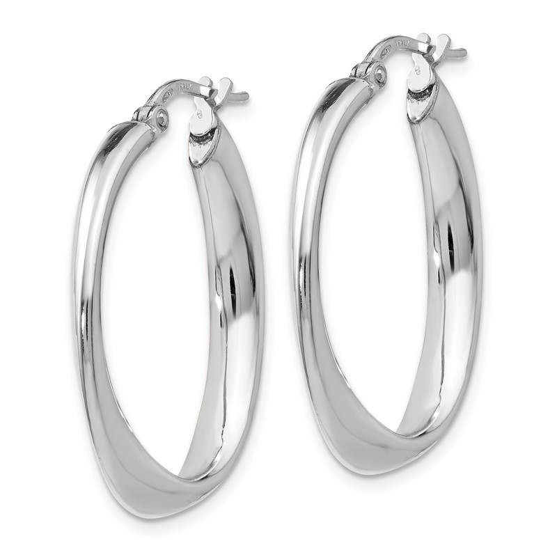 Sterling Silver RH-plated Polished Twisted Oval Hoop Earrings