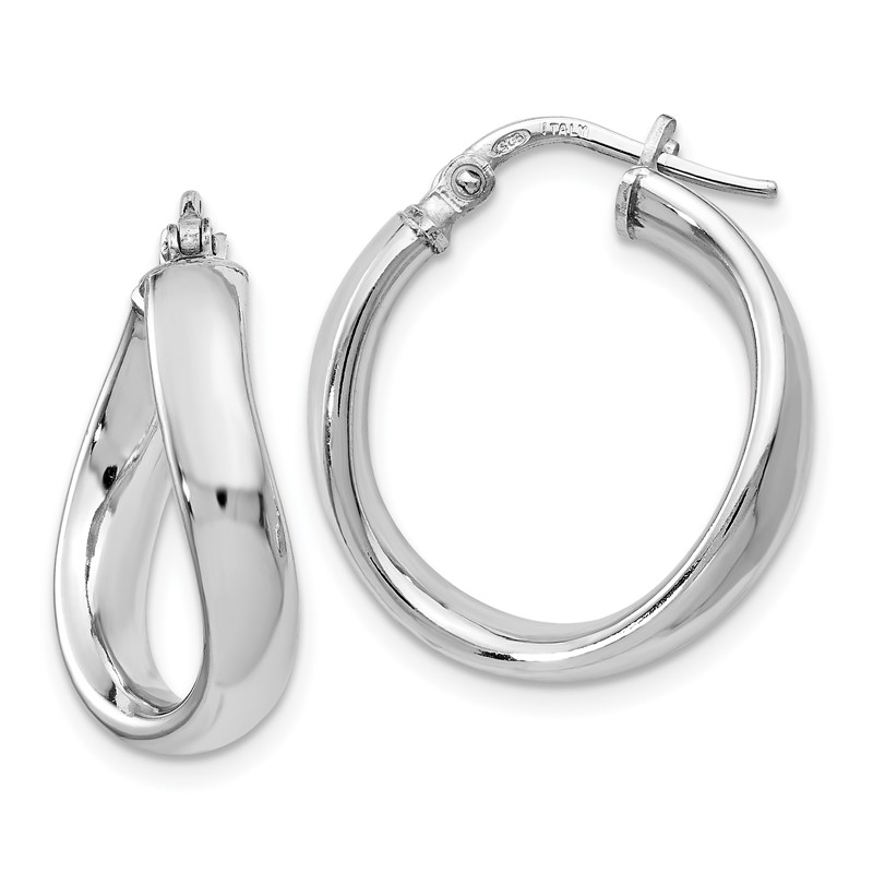 Sterling Silver RH-plated Polished Twisted Hoop Earrings