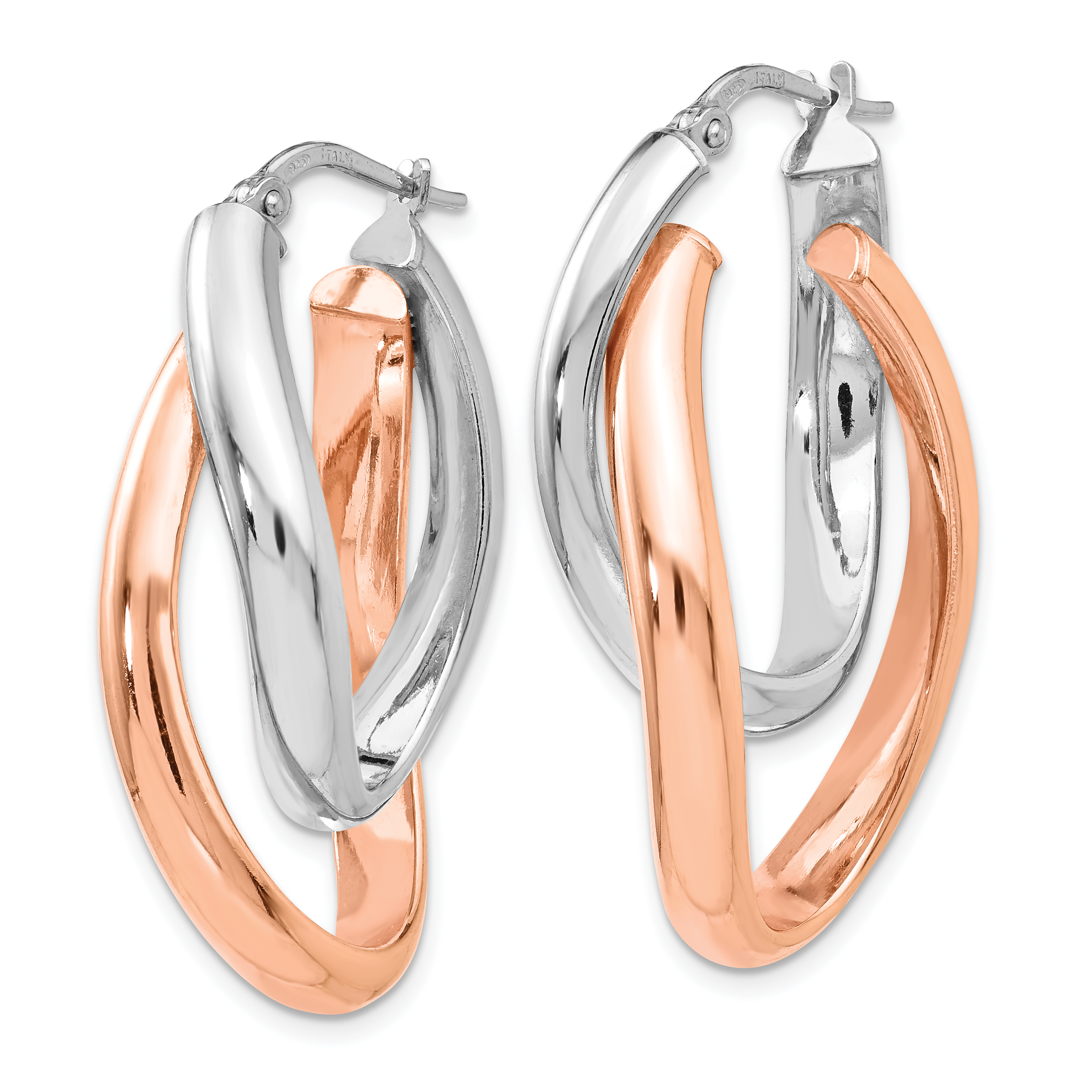 FB Jewels Solid Leslies Sterling Silver Rose Gold-Plated Double Oval Hoop Earrings
