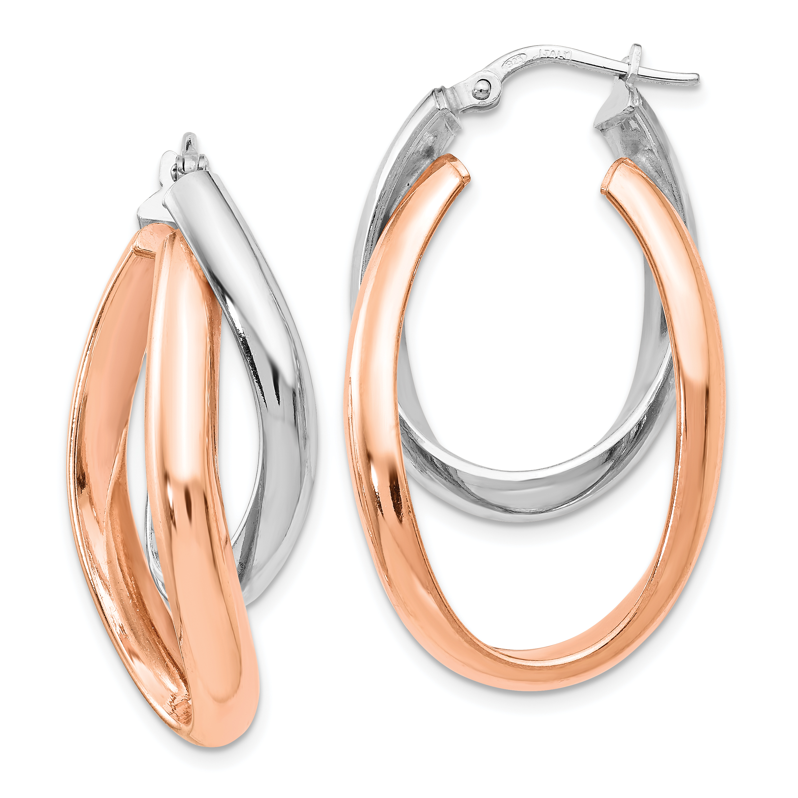 FB Jewels Solid Leslies Sterling Silver Rose Gold-Plated Double Oval Hoop Earrings