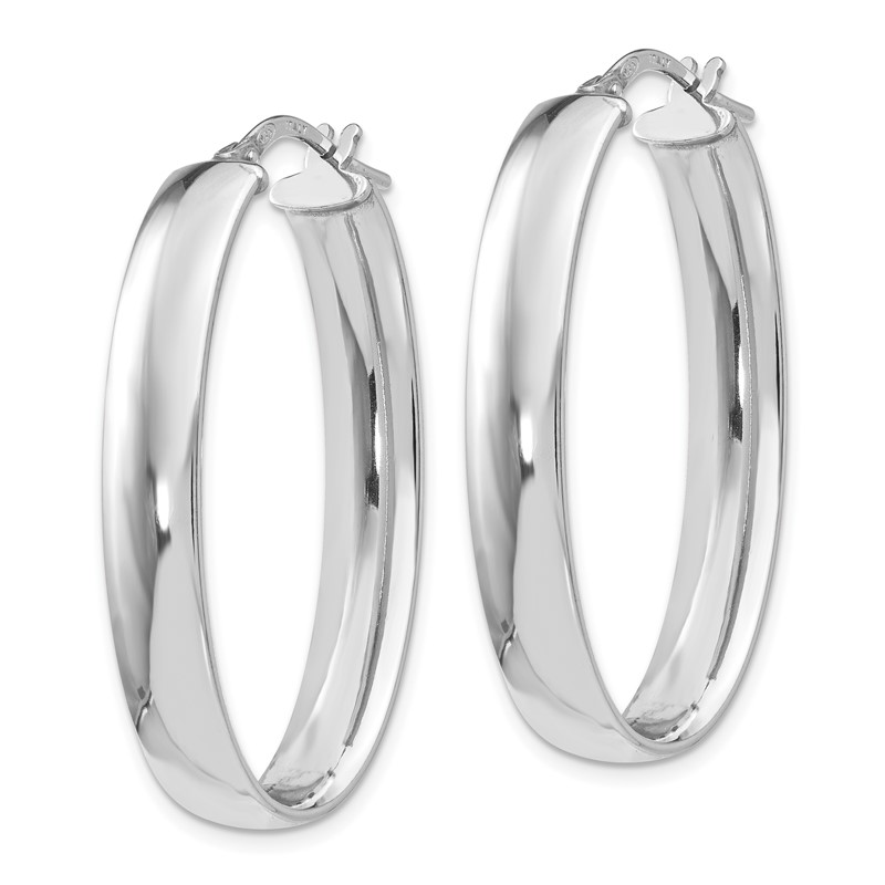 Sterling Silver RH-plated Polished Oval Hinged Hoop Earrings
