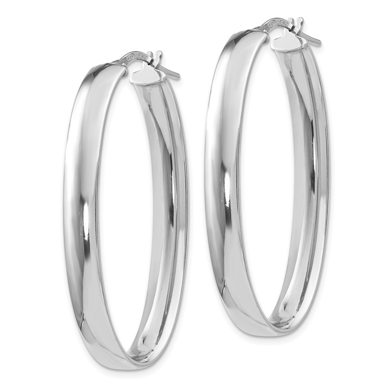 Sterling Silver RH-plated Polished Oval Hinged Hoop Earrings