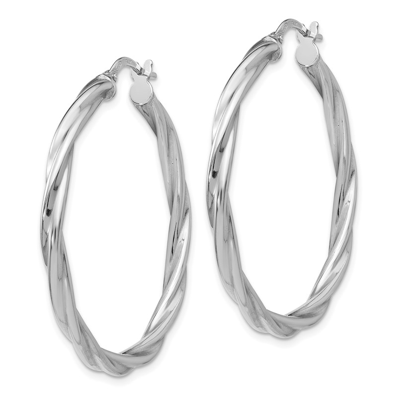 Sterling Silver RH-plated Polished Twisted Hinged Hoop Earrings