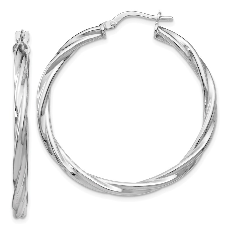 Sterling Silver RH-plated Polished Twisted Hinged Hoop Earrings