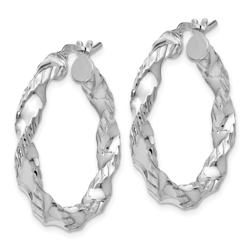 Sterling Silver RH-plated Polished Twisted Hinged Hoop Earrings