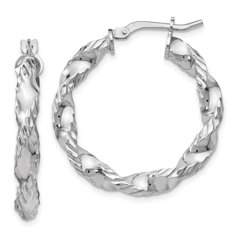 Sterling Silver RH-plated Polished Twisted Hinged Hoop Earrings