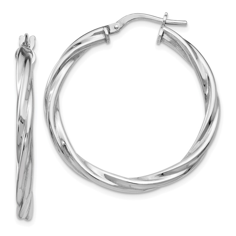Sterling Silver RH-plated Polished Twisted Hinged Hoop Earrings