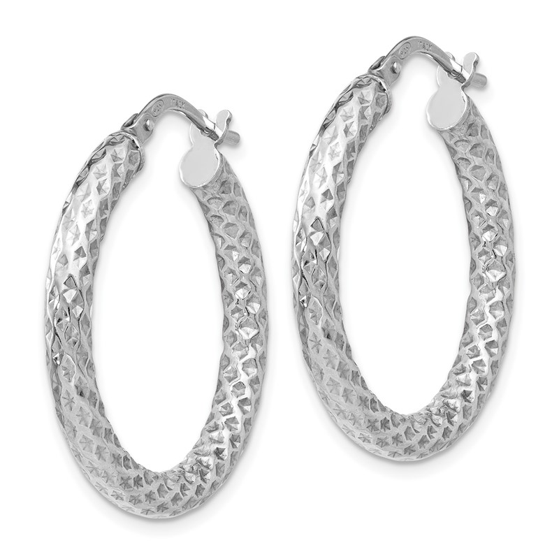 Sterling Silver RH-plt Polished & Textured Hinged Hoop Earrings