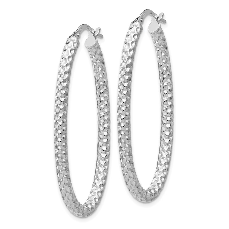 Sterling Silver RH-plt Polish/Textured Oval Hinged Hoop Earrings
