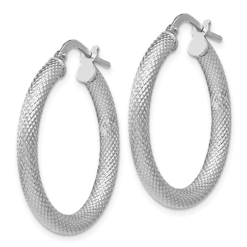 Sterling Silver RH-plated Textured Hinged Hoop Earrings