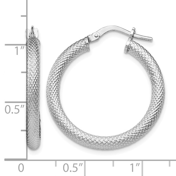 Leslie's Sterling Silver RH-plated Textured Hinged Hoop Earrings