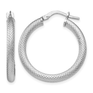 Leslie's Sterling Silver RH-plated Textured Hinged Hoop Earrings