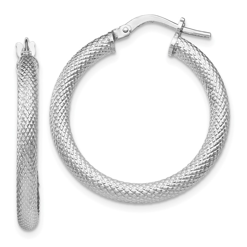 Sterling Silver RH-plated Textured Hinged Hoop Earrings