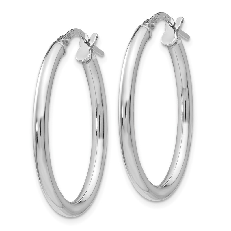Sterling Silver RH-plated Polished Oval Hinged Hoop Earrings