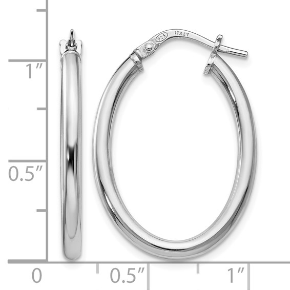 Leslie's Sterling Silver RH-plated Polished Oval Hinged Hoop Earrings