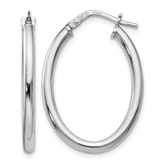 Leslie's Sterling Silver RH-plated Polished Oval Hinged Hoop Earrings