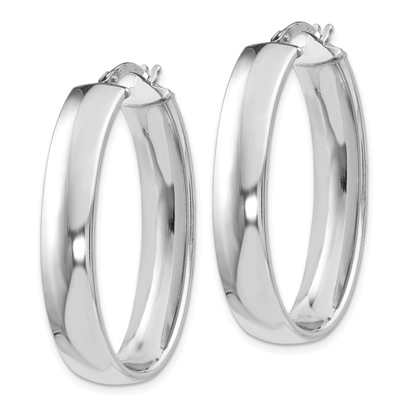 Sterling Silver RH-plated Polished Oval Hinged Hoop Earrings
