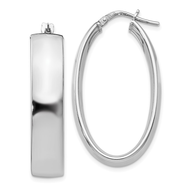 Sterling Silver RH-plated Polished Oval Hinged Hoop Earrings