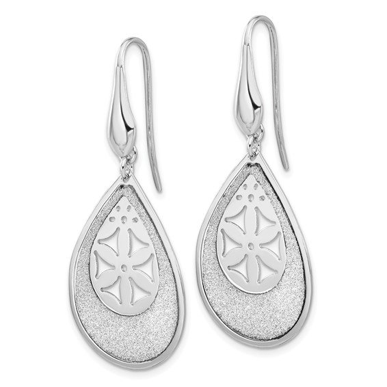 Leslie's SS Polished Lasercut Flower Teardrop Dangle Earrings