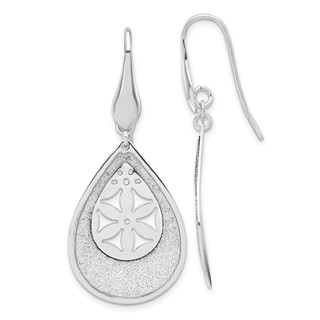 Leslie's SS Polished Lasercut Flower Teardrop Dangle Earrings