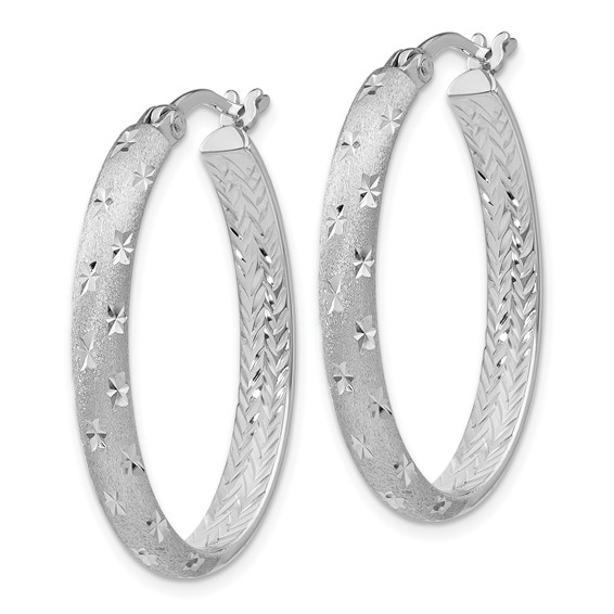 Leslie's Sterling Silver Satin and Diamond-cut Hoop Earrings